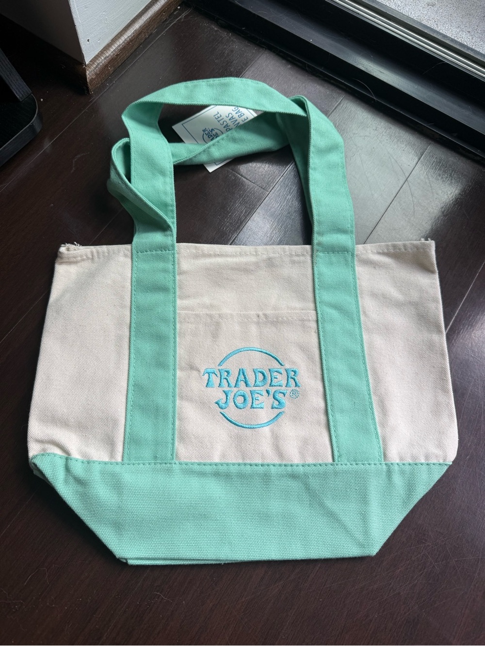 Trader Joe’s Mint Green & Cream Canvas Mini Tote Bag